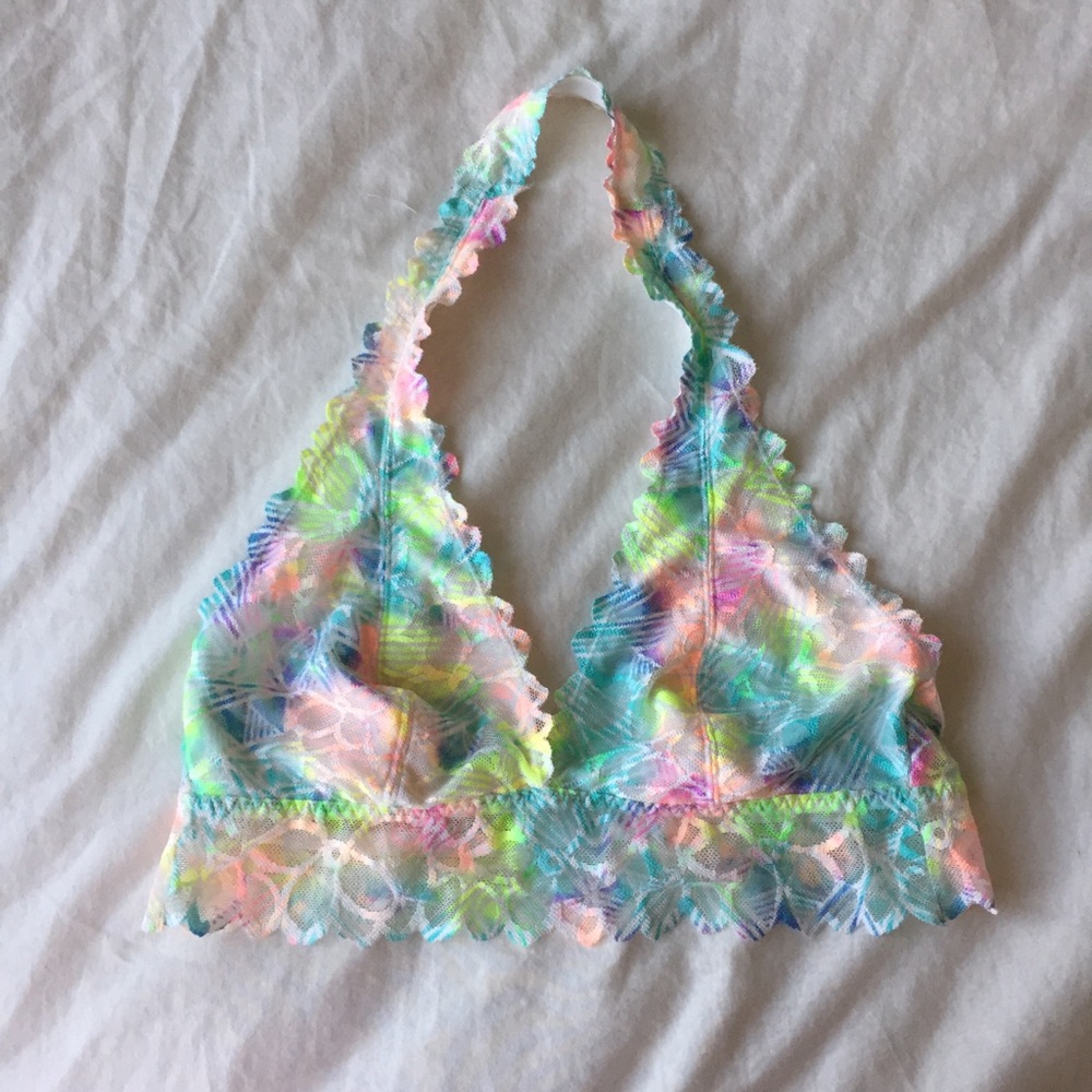 Rare! VS PINK Rainbow Neon/Pastel Halter Bralette